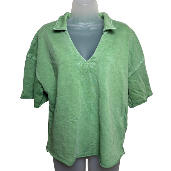 Universal Thread Tops - Universal Thread Lime Green‎ Oversized V-Neck Polo Top Shorts Set Womens Large